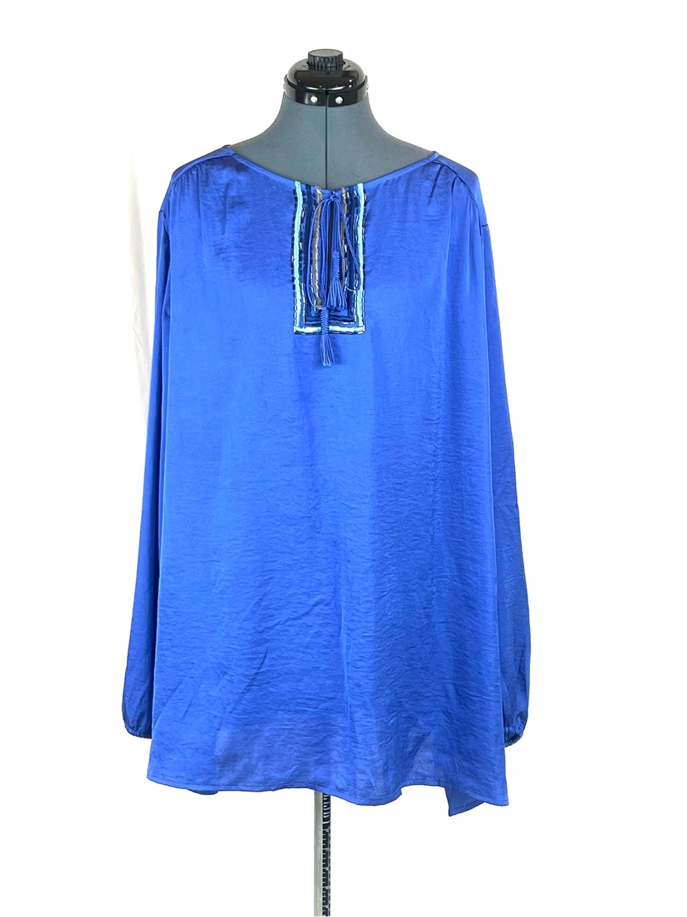 Lane Bryant Blue Embellished Tassel tunic blouse 26/28 Boho 792